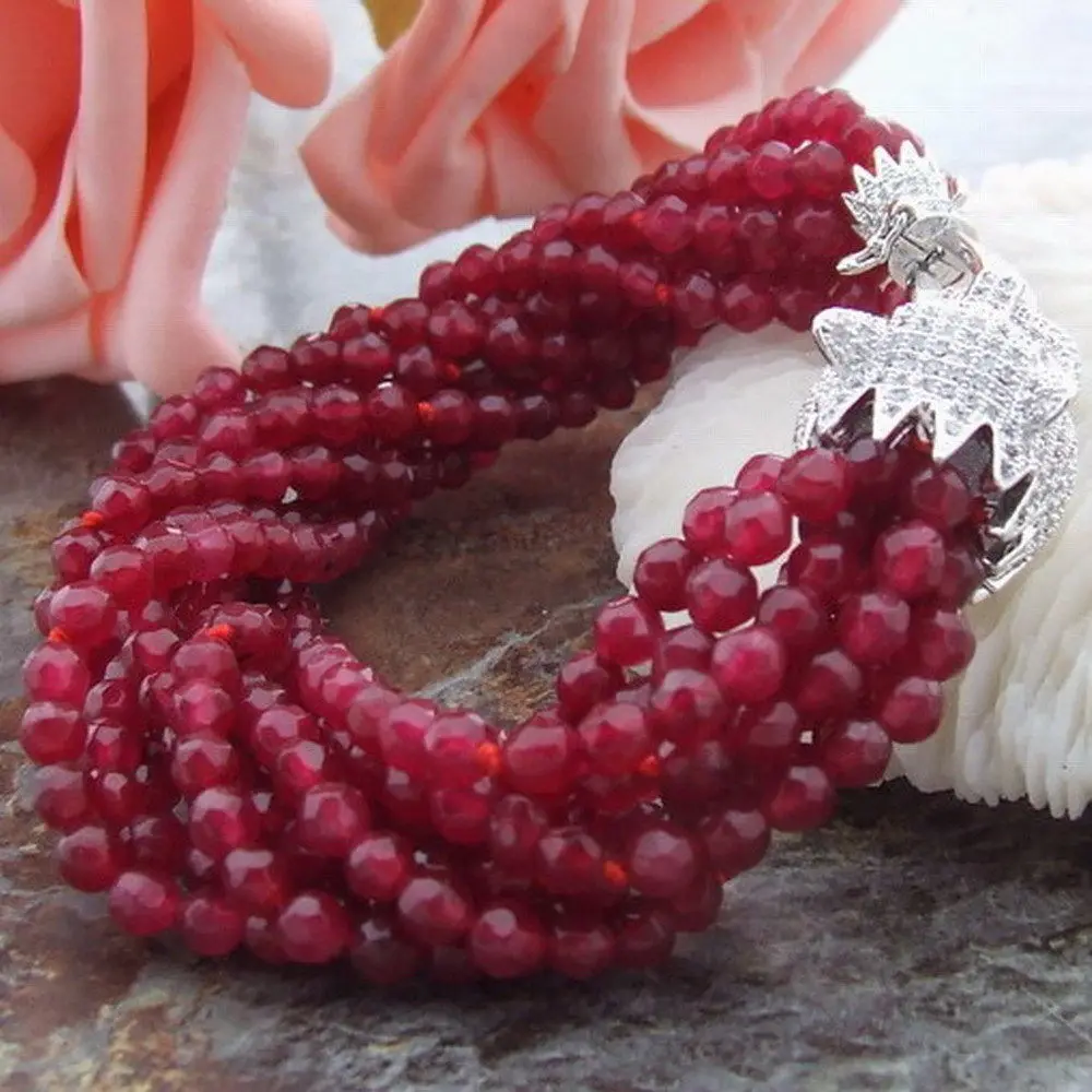 

AB010610 9Strands 4MM Red Stone Bracelet