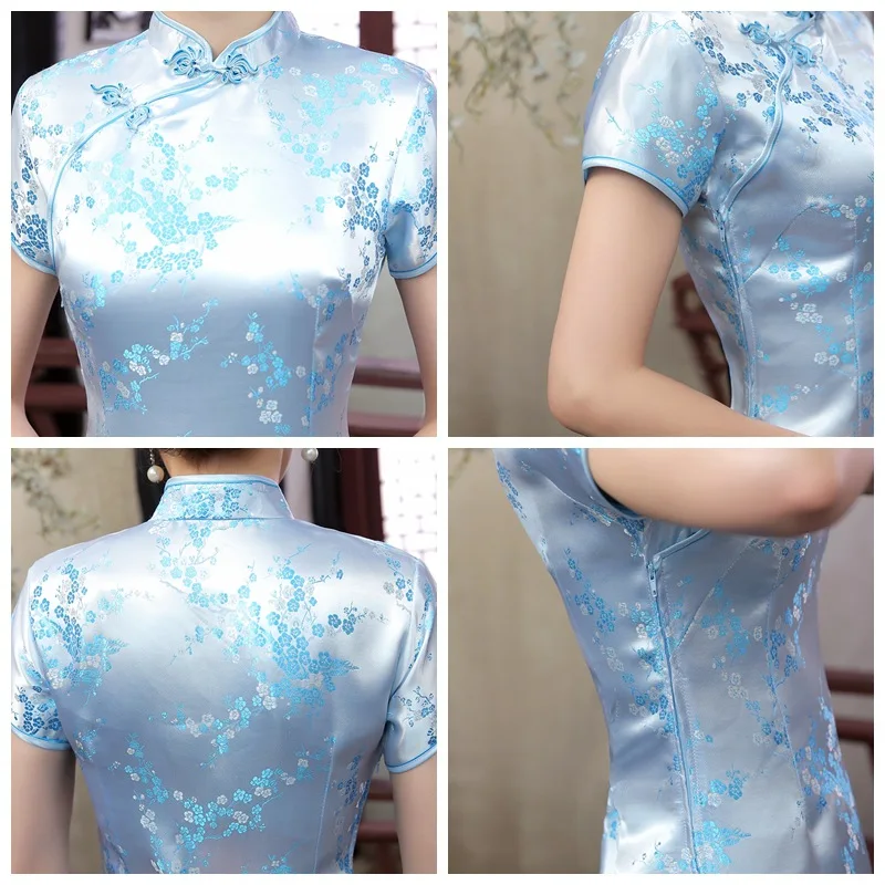 Черный, красный китайское традиционное платье Для женщин Cheongsam Qipao летние шорты рукавом длинное платье цветок размеры S M L XL XXL 3XL 020204