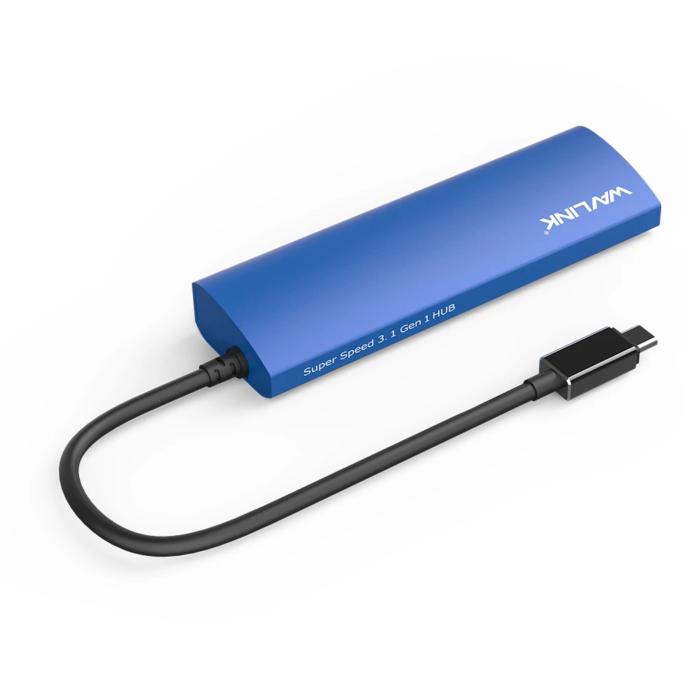 Wavlink алюминиевый USB 3,0 концентратор 4 порта type C адаптер с USB C женский зарядный порт для MacBook Pro ChromeBook Pixel Windows синий