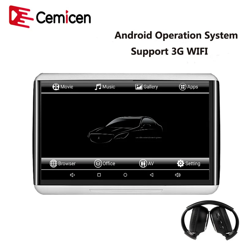 Cemicen 10 6 дюймов Android 3G WIFI Автомобильный подголовник монитор емкость сенсорный