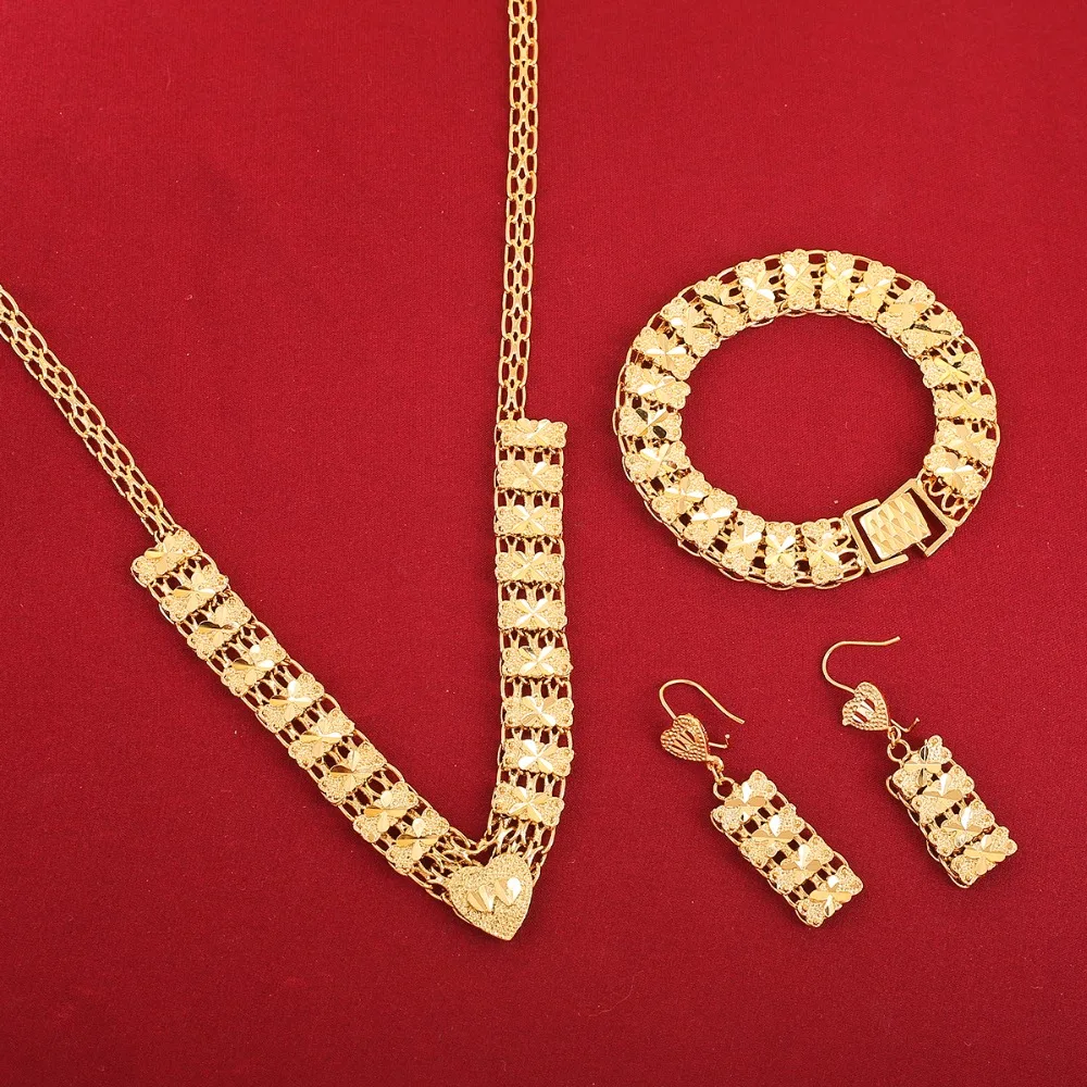 Новейшие недорогие золотые ювелирные украшения для девушек комплект золотых