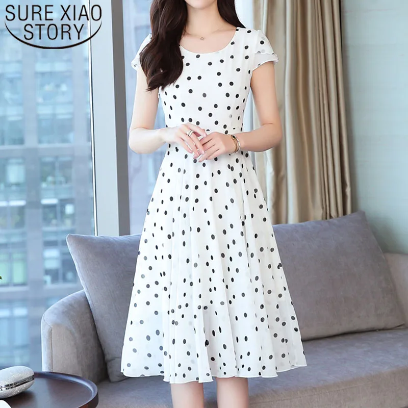 

Fashion women dresses 2019 white black summer dress Short Dot A-Line Puff Sleeve Empire elegant dress plus size dress 3318 50