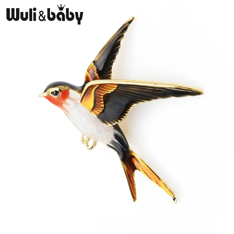 Wuli&Baby Enamel Flying Swallow Brooch Pins For Women Animal Bird Broche Jewelry Gift