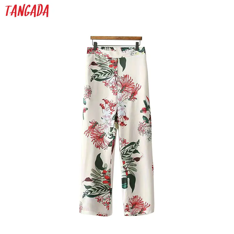 

Tangada fashion women pink floral print ankle length trousers elastic waist pants 2019 cozy casual female pants XD306