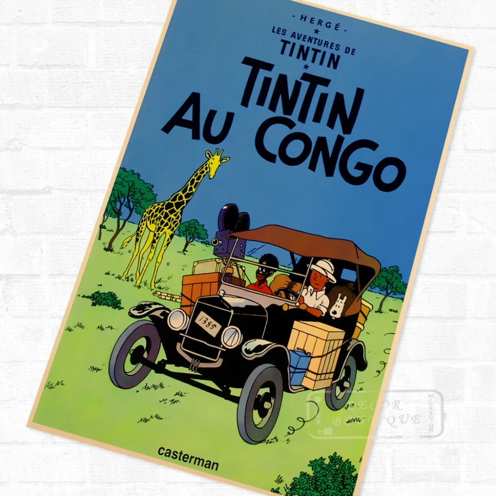 

Au Congo TinTin Cartoon Comic Vintage Retro Kraft Coated Poster Decorative DIY Wall Canvas Sticker Home Bar Art Poster Decor Gif