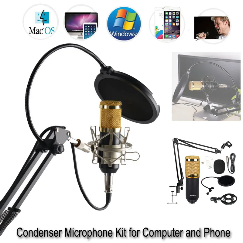 

BM-800 Condenser Microphone Kit Professional Audio Mic Set for Computer and Phone