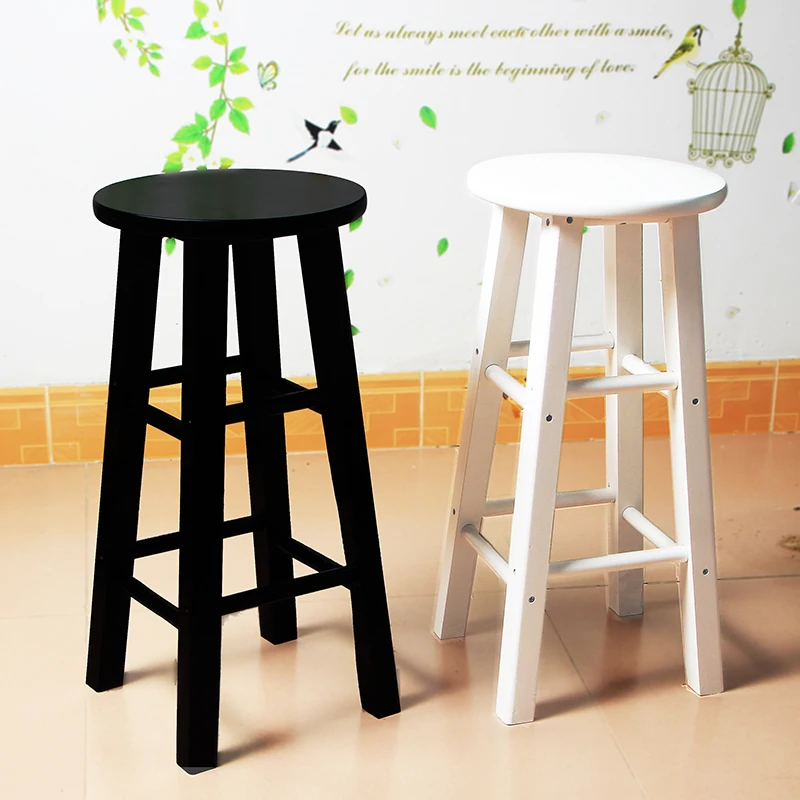 Simple Style Wooden Bar Chair Commercial Dining Stool Multifunction High Round Stool Reinforce Step Stool Retro Dressing Seat