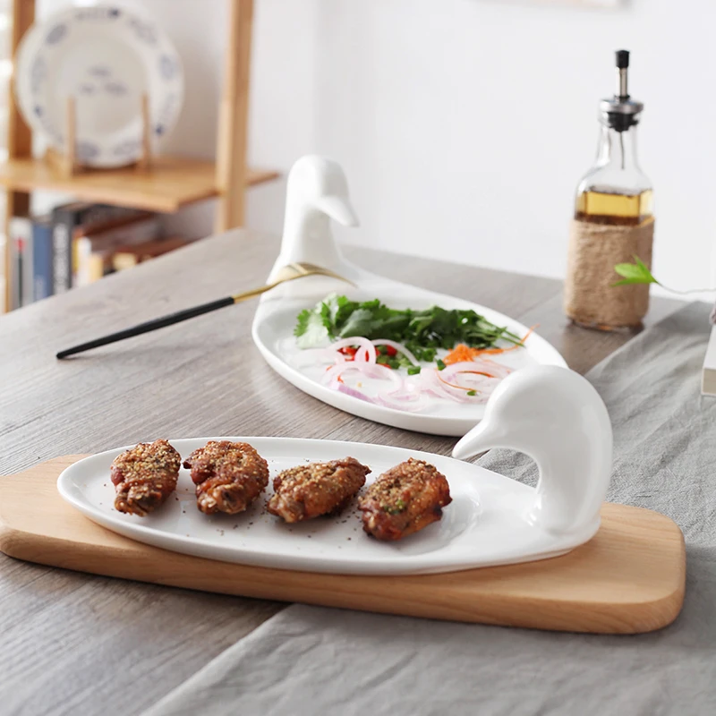 

Duck shape porcelain white dinner plate serving platter tableware for home and hotel