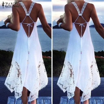 

Summer Sundress ZANZEA Bohemian Women's Lace Dress Fashion Sleeveless Backless Midi Vestidos Female Asymmetrical Robe Oversized
