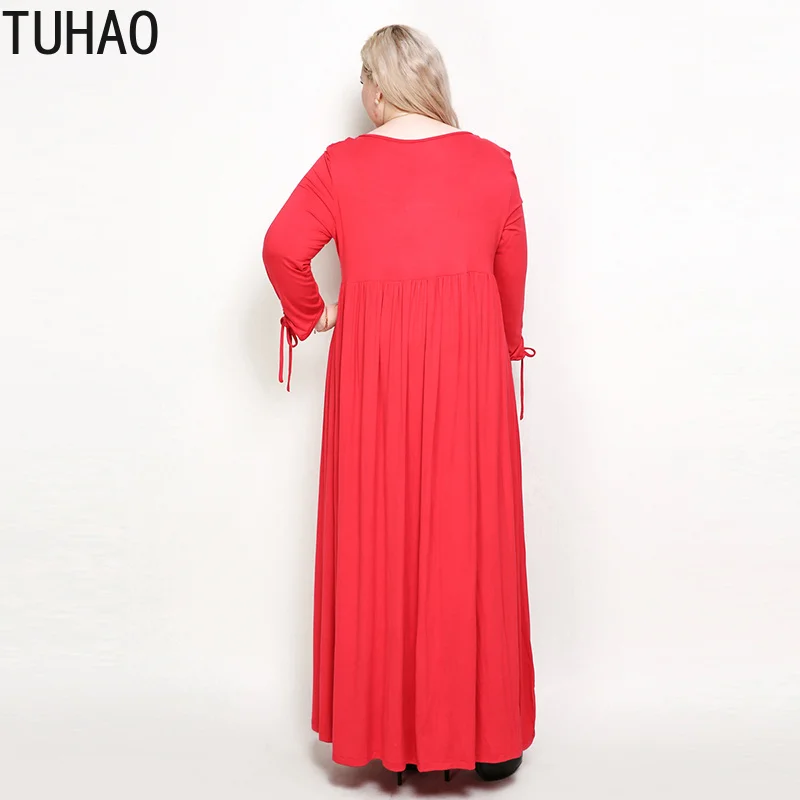 TUHAO 7XL женское длинное Макси-Платье с красным рукавом в пол, повседневное вечернее платье, женское платье размера плюс 6XL 5XL 4XL, платья для женщин RL