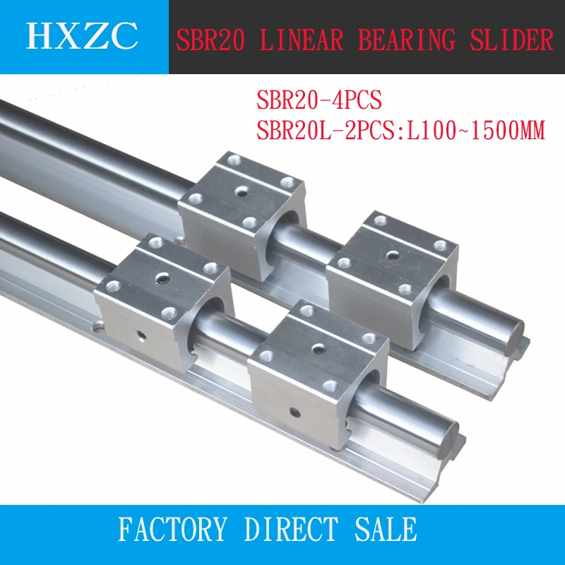 

Free shipping HXZC 2pcs SBR20 linear guide 300 400 500 600 700 800 900 1000 1100 1200 -2000mm 20mm Linear rails 4 pcs SBR20UU