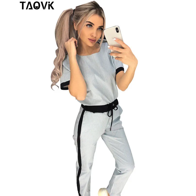 Женский брючный костюм TAOVK комплект из двух предметов: футболка с коротким