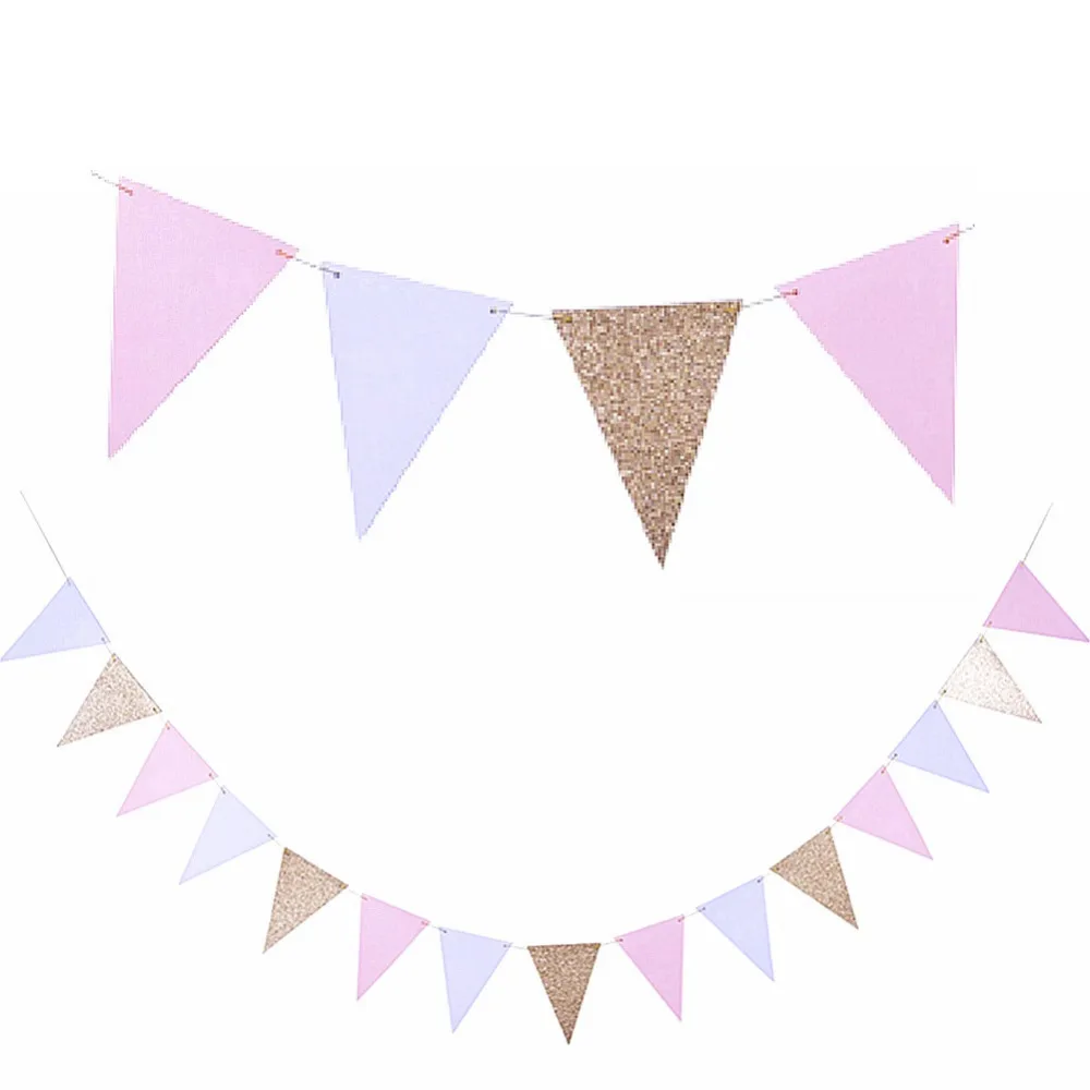 

3M Gold Pink and White Banner Bunting Pennant Garland for Baby Shower Bridal Shower First Birthday Party Decor Photo Backdrop