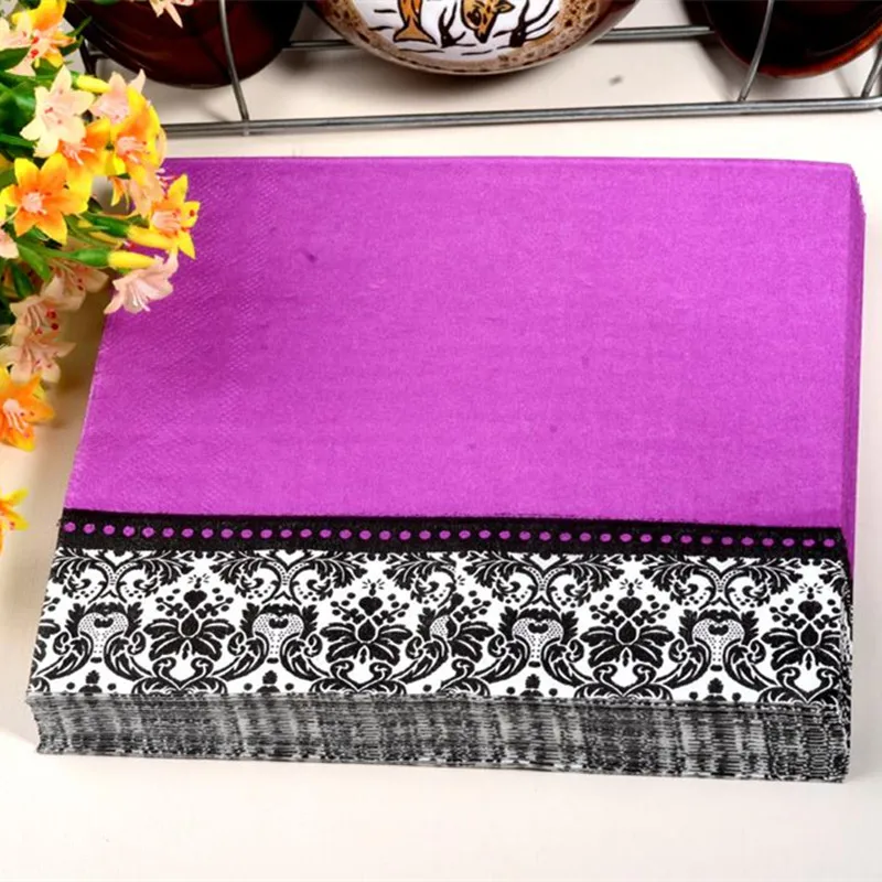 New Food Grade Table Paper Napkins Tissue Purple Printed Vintage New Food Grade Table Paper Napkins Tissue Purple Printed Vintage Decoupage Wedding Party Festive Decorative Fl Napkin In Disposable
