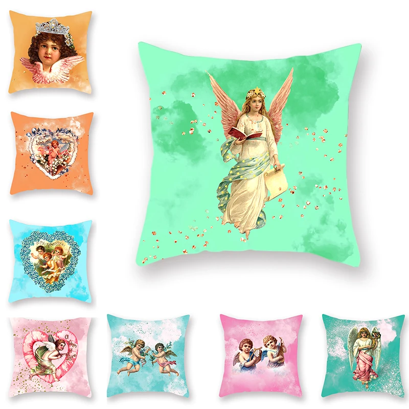 Мечта рай милый маленький ангел напечатанный Чехол для подушки 45x45 см розовый чехол для подушки вечерние Зеленые украшения для дома 45x45 см