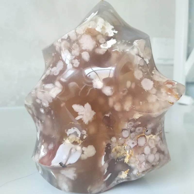 

100% Natural stone sakura agate crystal flame home decoration agate ice cream geomantic agate small stones and healing crystals