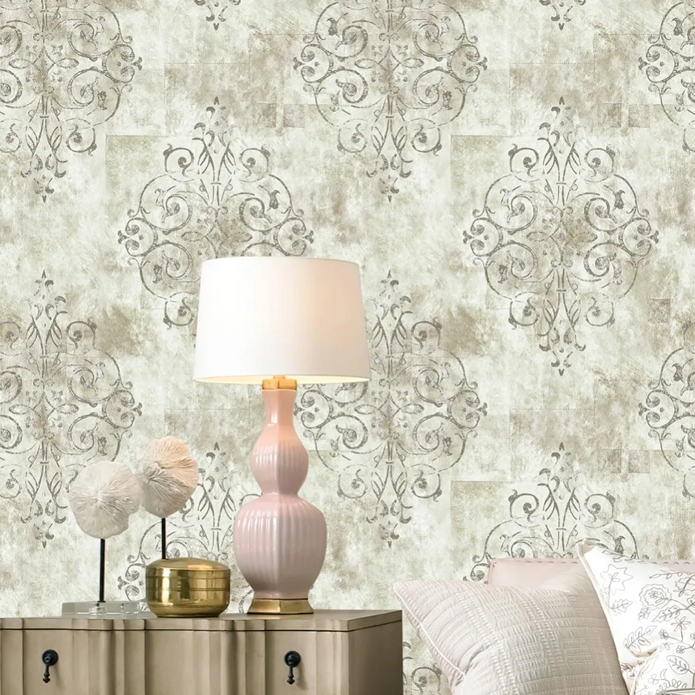 HaokHome Vintage French Damask Wallpaper 0.53m*10m Contact paper Brown/Beige Living Room Bedroom Home Bathroom Decor HaokHome Vintage French Damask Wallpaper 0.53m*10m Contact paper Brown/Beige Living Room Bedroom Home Bathroom Decor