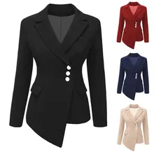 Блейзеры для женщин офисный Рабочий костюм сплошной плюс размер длинный рукав Блейзер нестандартные куртки chaqueta Блейзер femme OL стиль