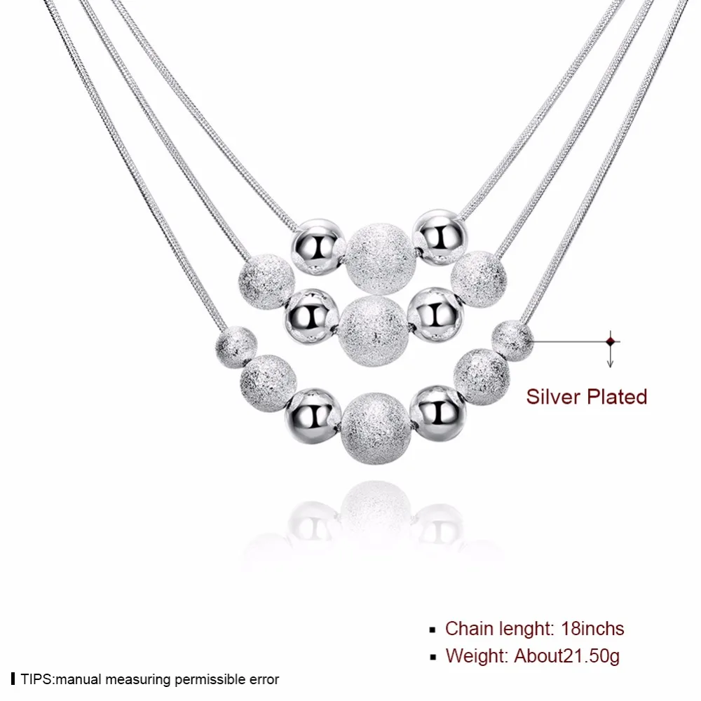 CHUKUI Silver Color Classic Three Chain Light Sand Beads Necklace Three Layers Bead Chain Necklace For Women Wedding Party  (5)