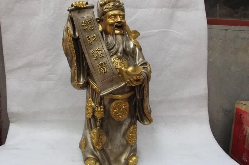 

100% Pure Bronze 24K Gild Silver China famous Money God of wealth mammon Buddha