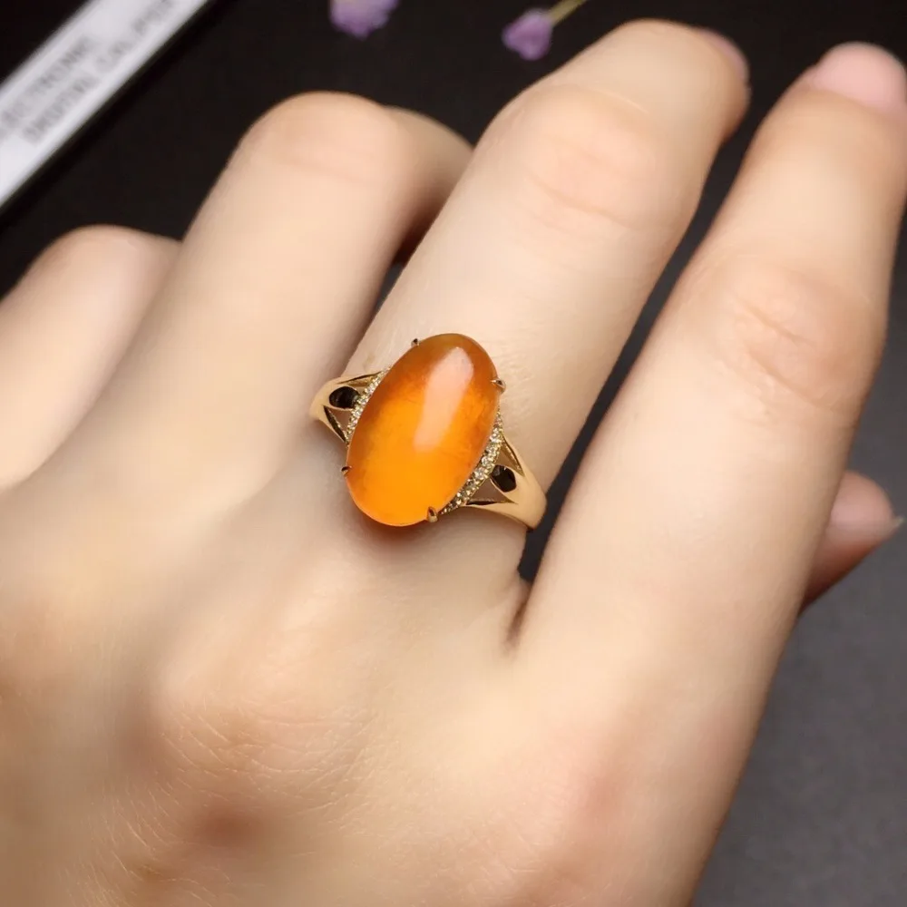 

Fine Jewelry 18K Yellow Gold Real Natural Yellow Jade Burma Origin Saddle Wedding Engagement Female Rings for Women Fine Ring