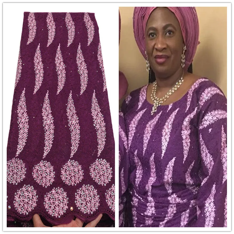 

Yellow Purple Red African Lace Fabric 2019 High Quality Swiss Voile Lace 2019 French Lace Nigerian For Women Dresses L1407B-2