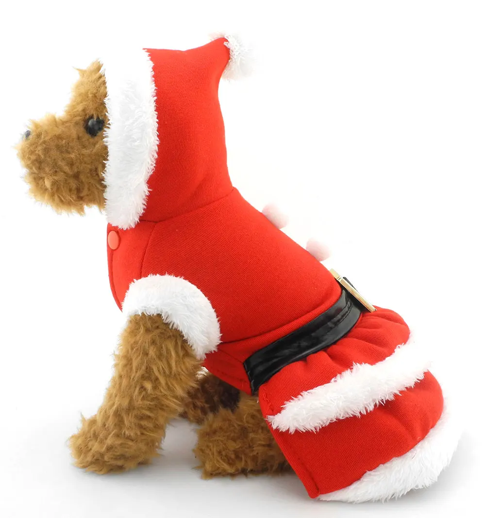 Маленькая Собака Домашние животные кот собака на Рождество платье «Я люблю Санту» костюм для собак с капюшоном платье пояс украшен зимняя одежда для вашего любимчика, красный