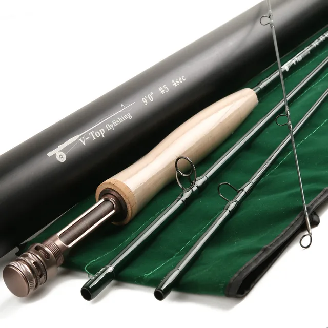 Best price at $135 Cheap Maximumcatch V-top 9054 SK carbon fly fishing rod 9ft 5 weight 4 section with Aluminum tube Fly rod