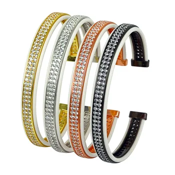 

Rose Bangles 2017 Luxury Brand Men Hand Bracelet CZ Beads Copper Crystal Rhinestone Leather Cuff Bangle Homme