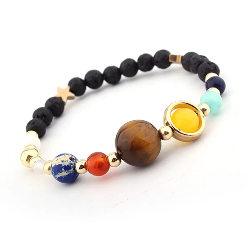 

Solar System 9 Planets Universe Stars Women Office Style Natural Stones Beaded Stretch Strand Bracelets Saturn Pluto Earth Moon