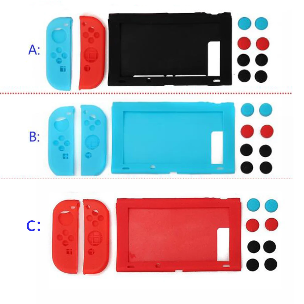 

50 sets 11 in 1 Silicone Case for Switch Console Protective Skin Cover with Stick Grip Caps for JoyCon