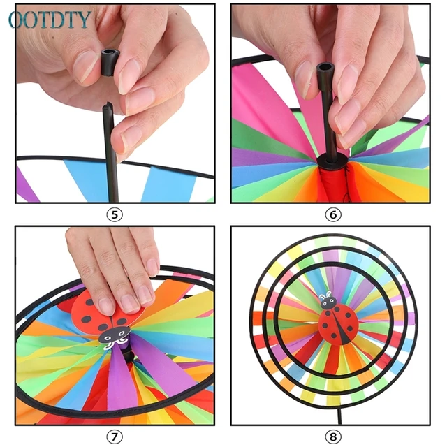 Colorful Rainbow Triple Wheel Wind Spinner Windmill Garden Yard Outdoor Decor #330 5