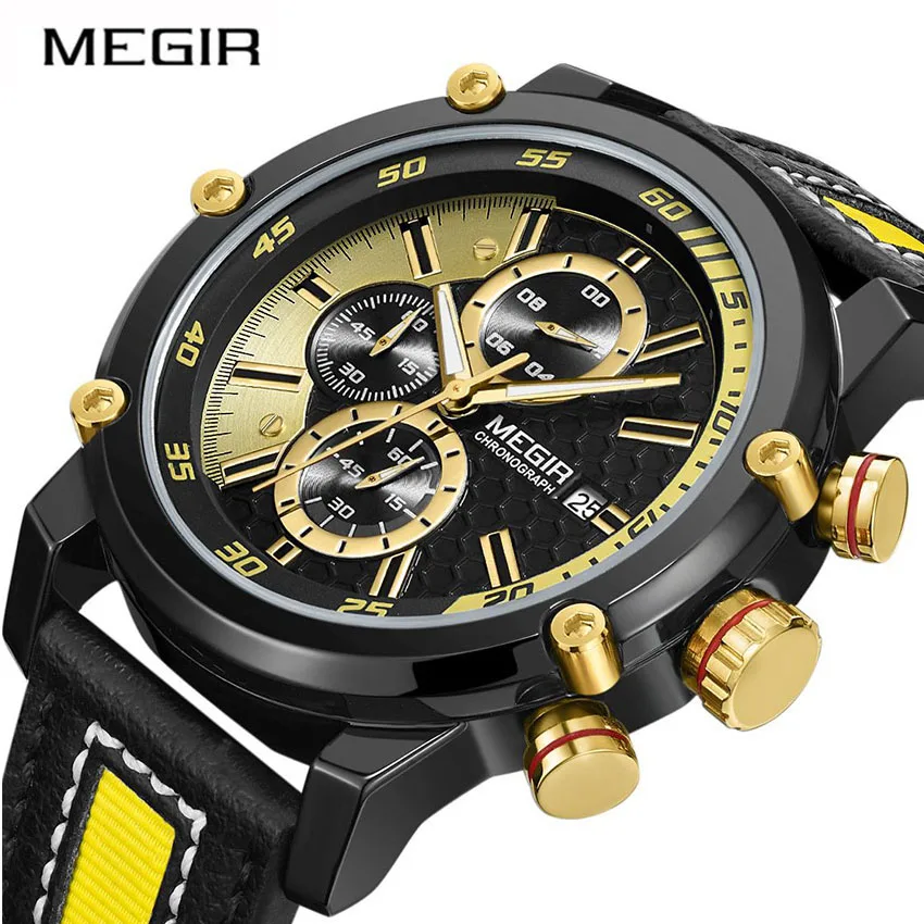 

MEGIR Fashion Watch Men Quartz Wristwatch Leather Band Strap Creative Man Clock Relogio Masculino Chronograph Sport Time Watches