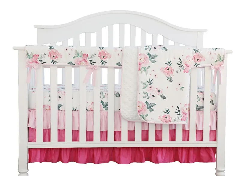 Розовые детские плюшевые одеяла с цветочным рисунком и оборками; цвет воды; розовая детская юбка для детской кроватки с цветочным рисунком; комплект детской кроватки для маленьких девочек; детская кроватка(комплект из 4 предметов