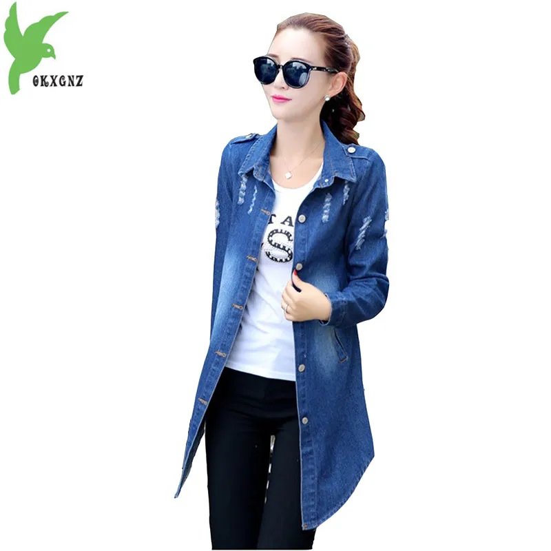 

New Women's Denim Jacket 2017 Spring Autumn Plus Size Female Casual Tops Outerwear Solid Color Holes Slim Denim Coat OKXGNZ A493