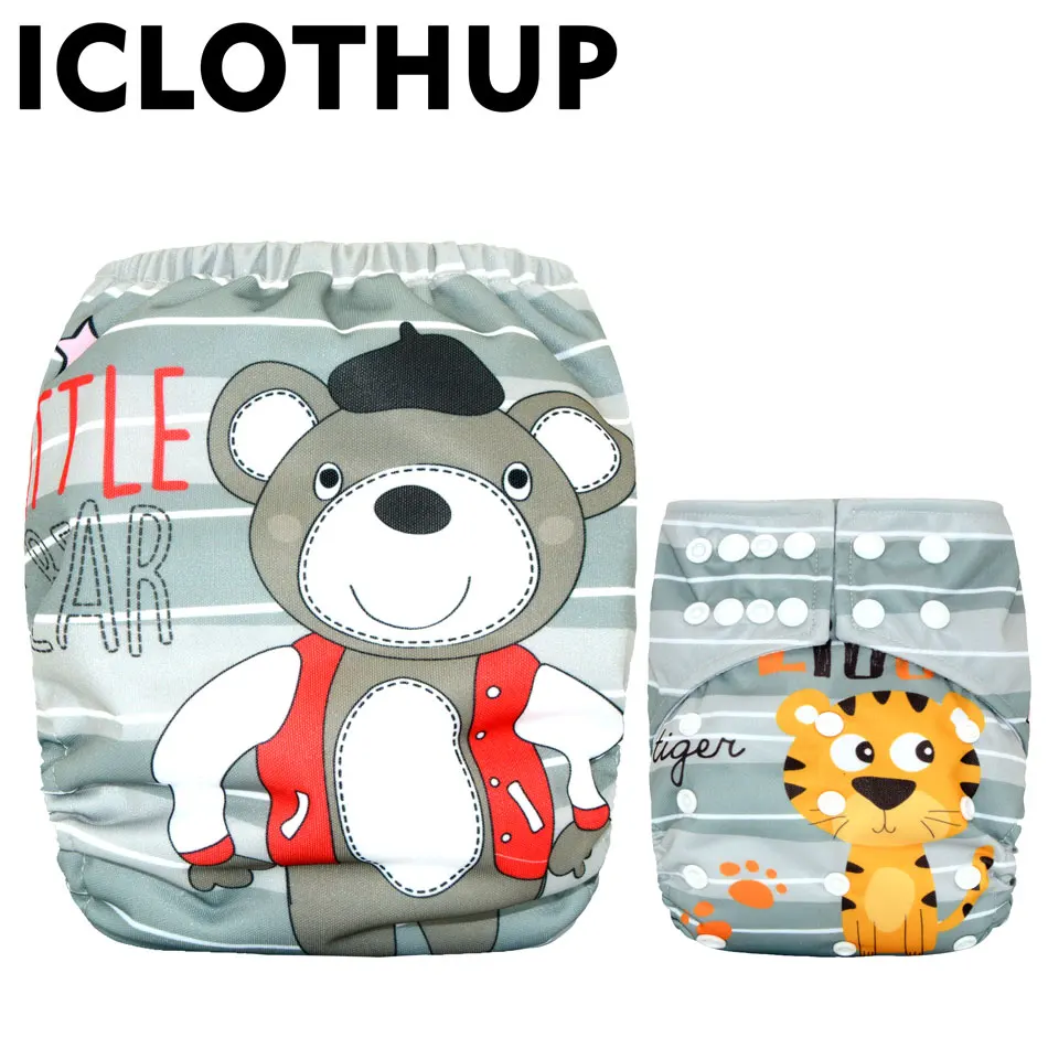 ICLOTHUP подгузник с большими карманами из замшевой ткани с цифровым принтом, с одним передним карманом, водонепроницаемый и дышащий, для детей 2 лет - Цвет: tiger-bear