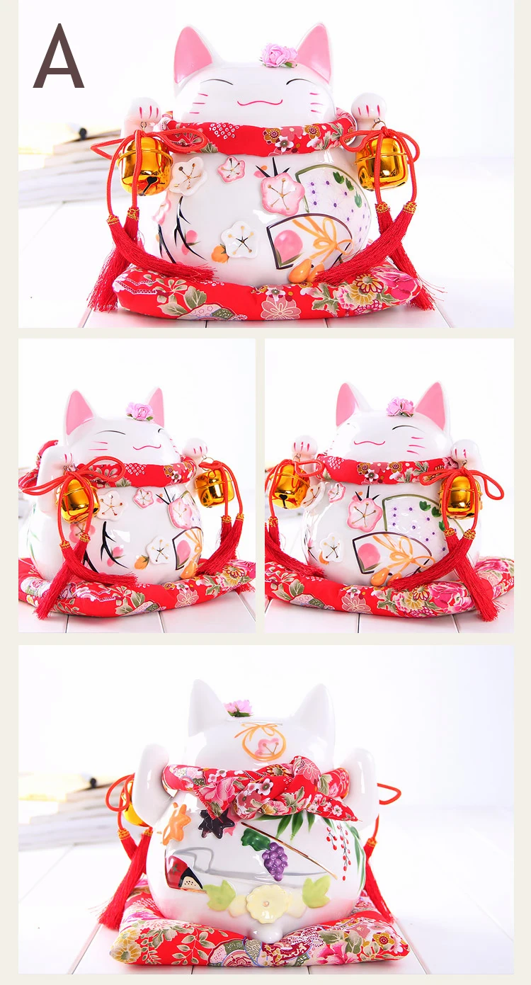 8 дюймов керамика Maneki Neko орнамент розовый белый lute дизайн Lucky Cat Копилка фигурка домашний декор Фортуна кошка с колокольчиком