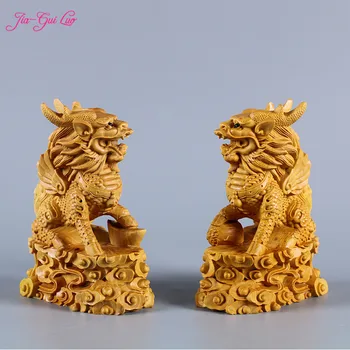 

JIA-GUI LUO Boxwood carving solid wood Chinese home office decoration fine carving crafts Feng Shui gifts unicorn A004