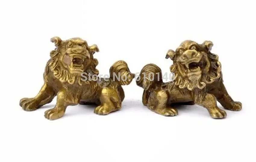 

Lucky Chinese Fengshui Pure Brass Guardian Foo Fu Dog Lion Statue Pair
