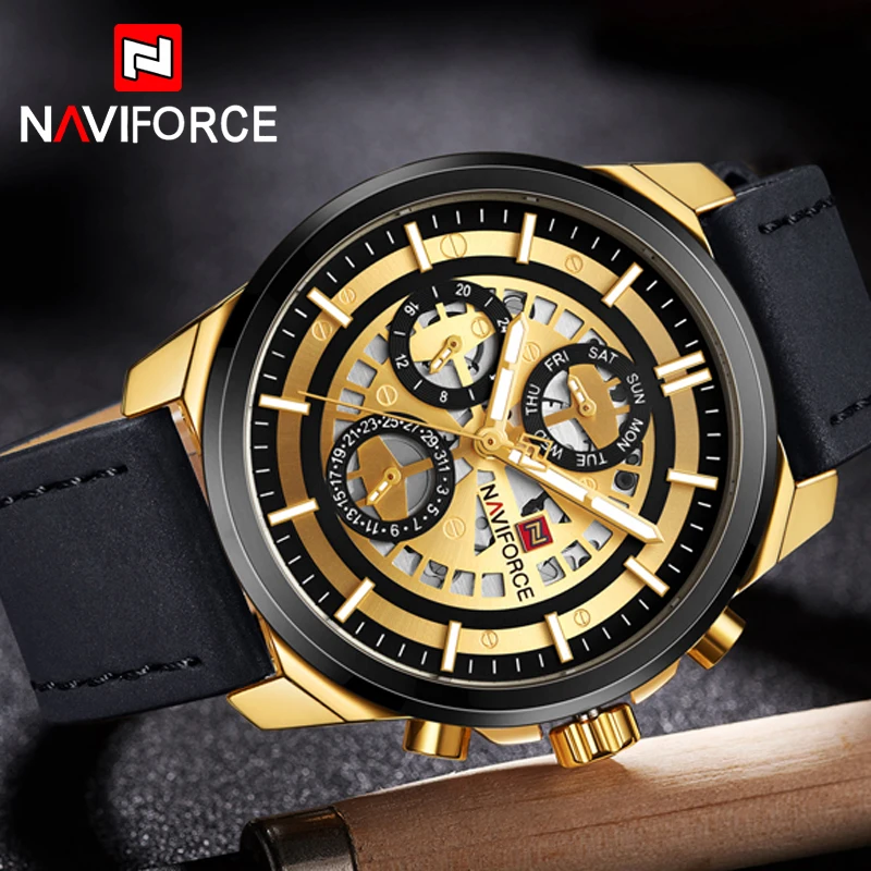 Billige Männer Watchs NAVIFORCE Top Marke Luxus Mode Männer Quarz Gold Uhren Männlichen Leder Army Military Sport Uhren Relogio Masculino