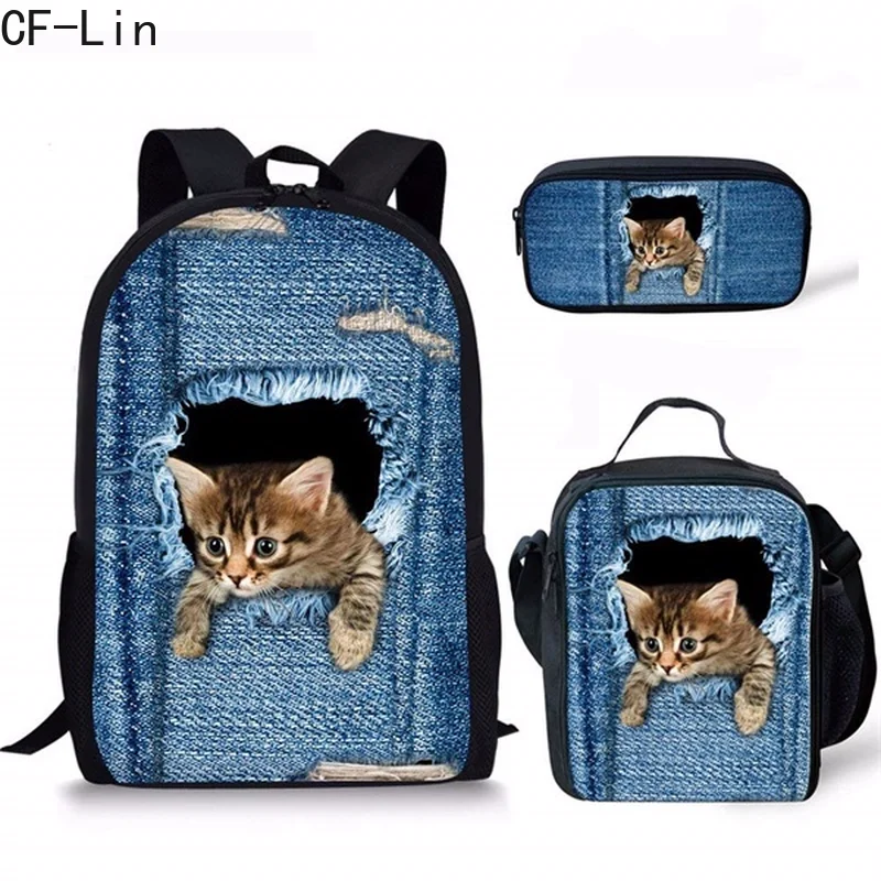 Новинка 2020 Kawaii 3D рюкзак с изображением котенка милый кот едят тако пиццу Детский
