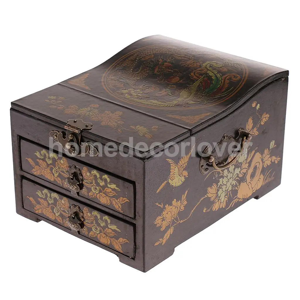 Vintage Wooden Dresser 2 Drawer 1 Mirror for Jewelry Storage Case Box Yellow