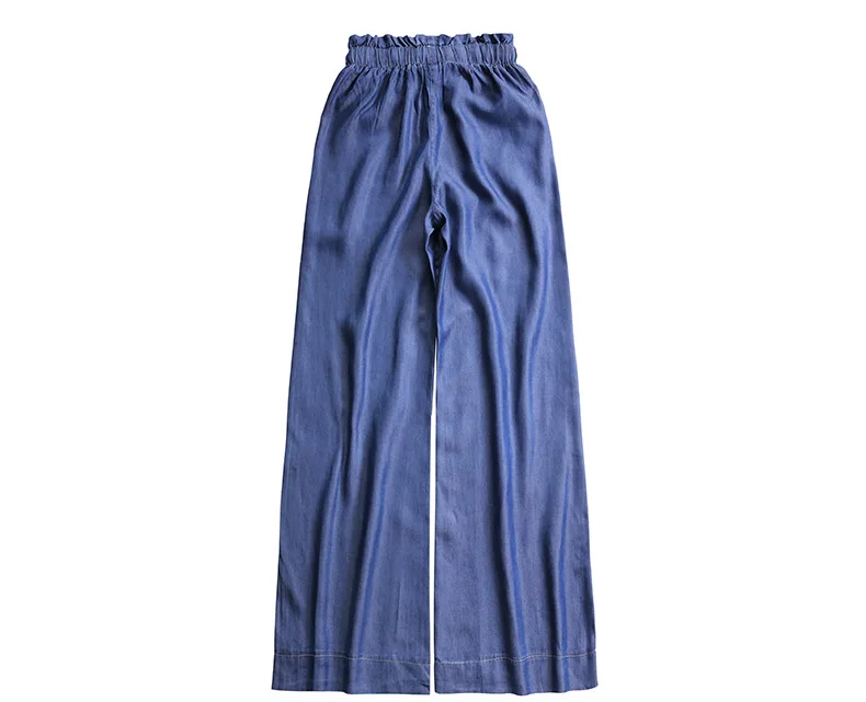 Лето, женские синие джинсы, тенсел, высокая талия, широкие штанины, на шнуровке, джинсы размера плюс, штаны