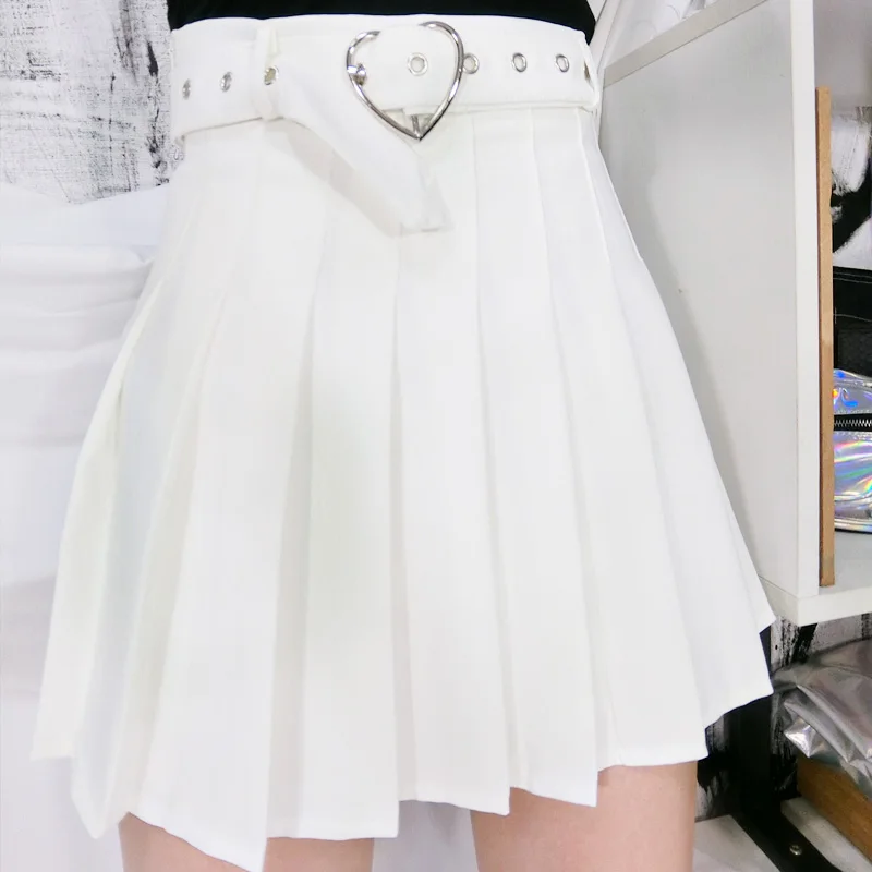 Новая летняя сексуальная женская юбка в стиле Лолиты для косплея, милая плиссированная мини-юбка в консервативном стиле размера плюс, юбка для танцев, подходящая к поясу с сердечком - Цвет: Белый
