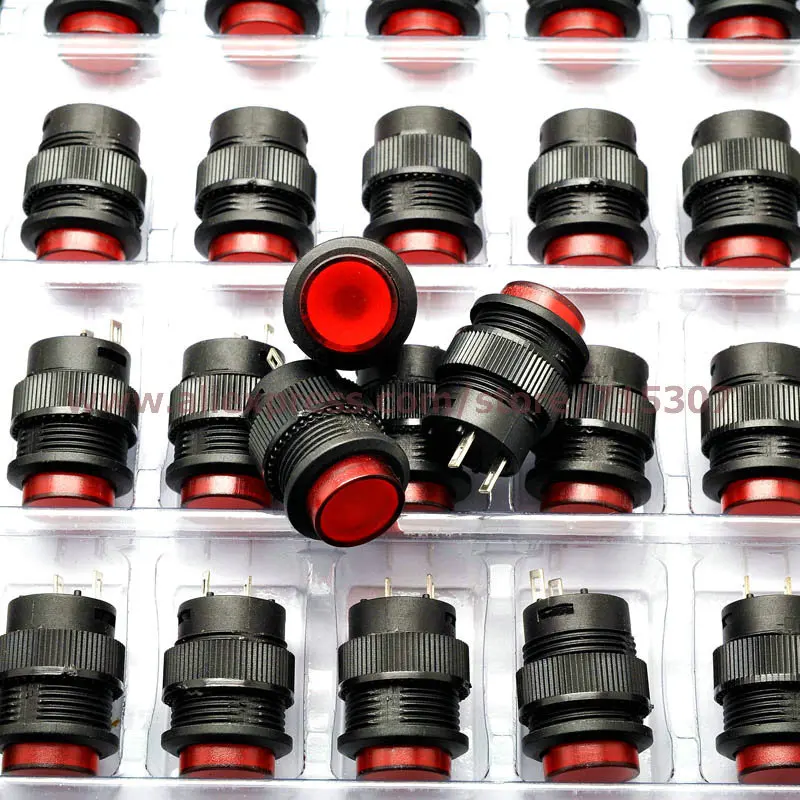 PHISCALE 20 шт Красный кнопочный переключатель R16-503B 16 мм круглой формы без блокировки 250 В 3 А 2 контакта