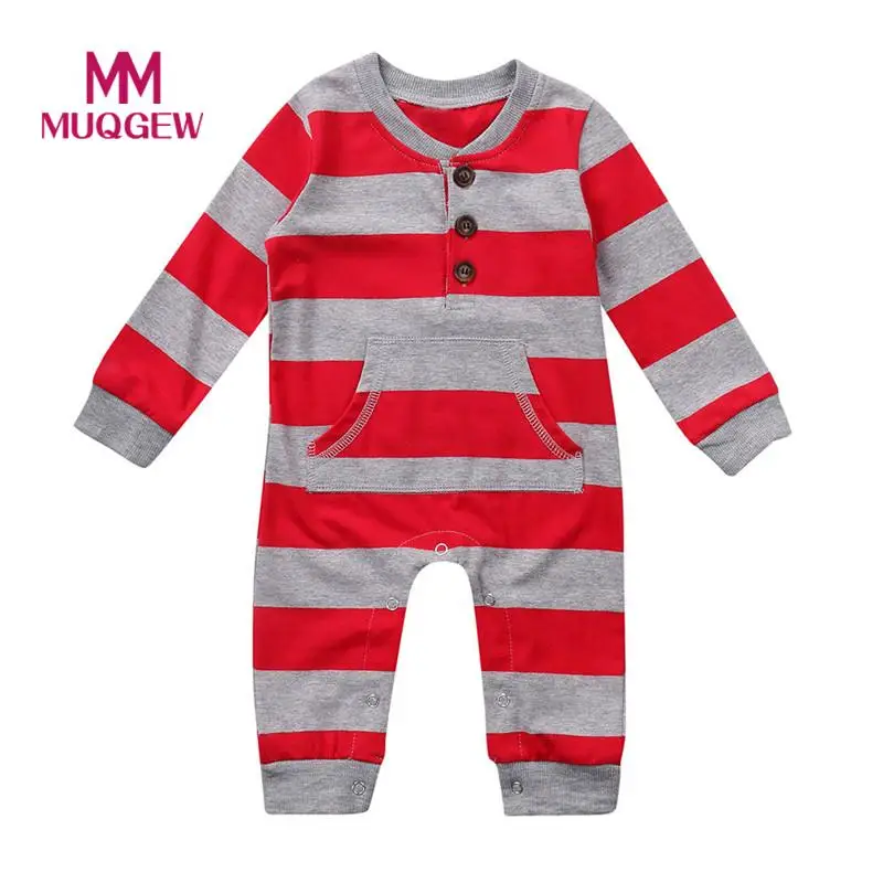 

MUQGEW Christmas Newborn Rompers Baby Girls Boys Long Sleeve Striped Romper Kids Autumn Winter Clothing vetement enfant fille