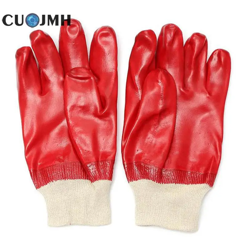 

1 Pair Red Oil Resistance Gloves Wear-resisting Pvc Red Gum Leather Working Gloves Waterproof Workplace Safety Hand Protection