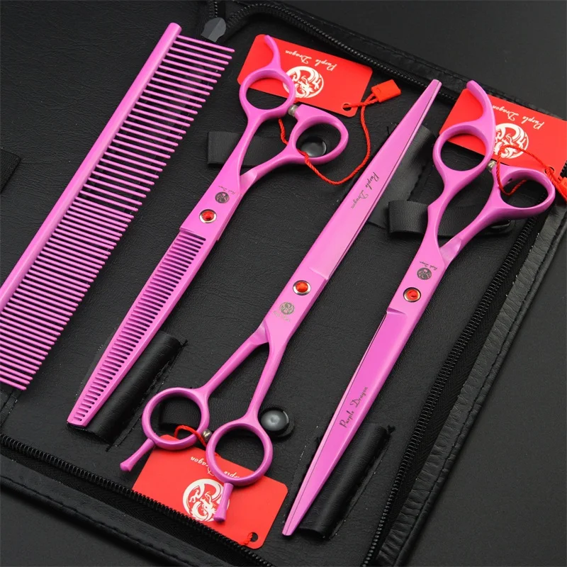 Purple dragon 8.0 inch Professional dog grooming scissors Straight & Curved & Thinning Shears Sharp Edge Animals Hair Cutting (8)