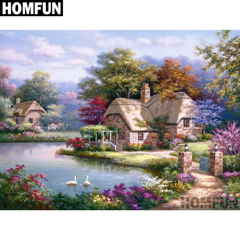 

HOMFUN Full Square/Round Drill 5D DIY Diamond Painting "House Garden" Embroidery Cross Stitch 5D Home Decor Gift A06732