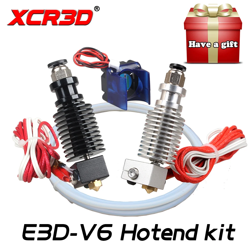 شحن مجاني XCR3D 3D طابعة أجزاء E3D V6 Hotend عدة 0.4/1.75 MM J-رئيس عن بعد الطارد 12 V 24 V مع التبريد مروحة تفلون أنبوب